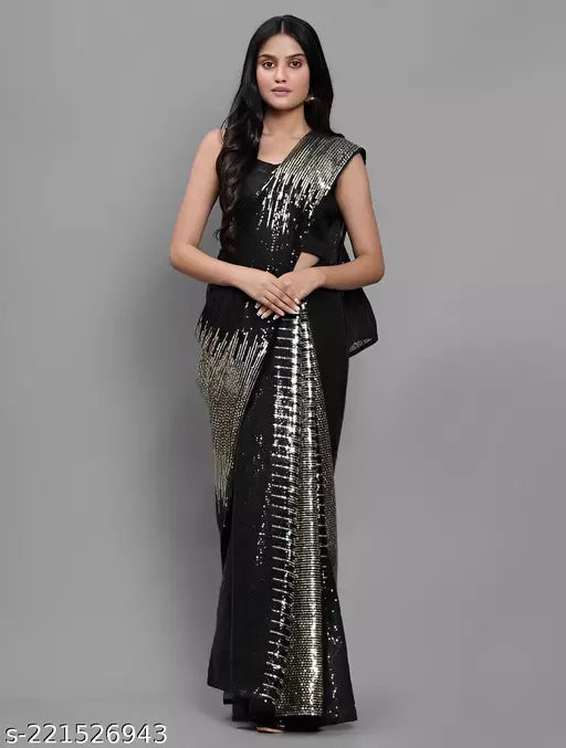 SHINE SUPER HIT GREY DESIGNER SEQUANCE Georgette  SAREES BY KRADDLE