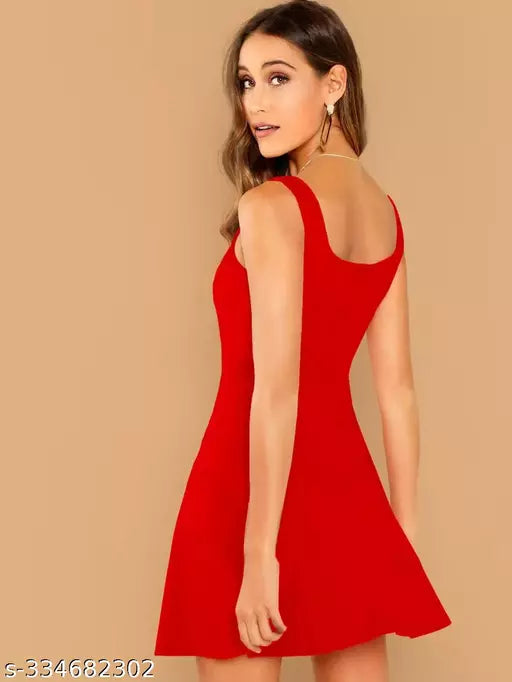 Fancy Polyester A-Line Red Dress: Perfect Party Wear for Women