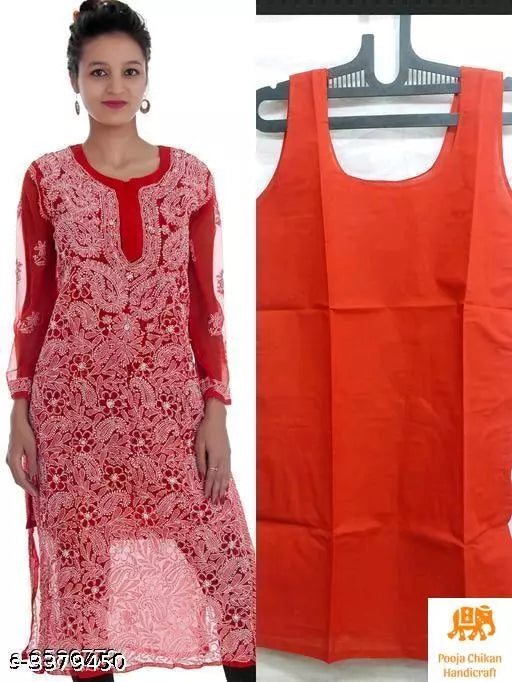 Women Chiffon Chikankari Kurti