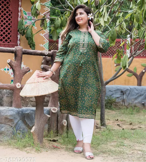 Swasti Women Plus Size Printed  Floral Print Pure Cotton Straight Kurta (Green)