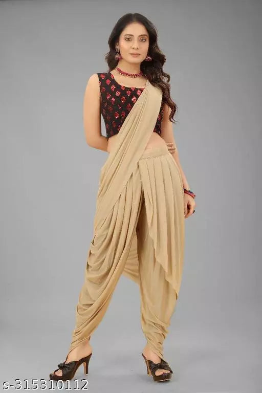 Ready To Wear Lycra Dhoti Style Fancy Party Wear Sarees Gold Colour Sarees with sequance blouse BY Kraddle