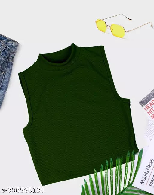 Women's Solid Cotton Rib Knit Crop Tank Top