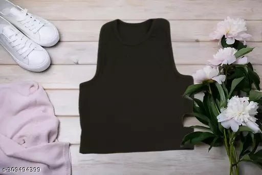 Women's Solid Cotton Rib Knit Crop Tank Top