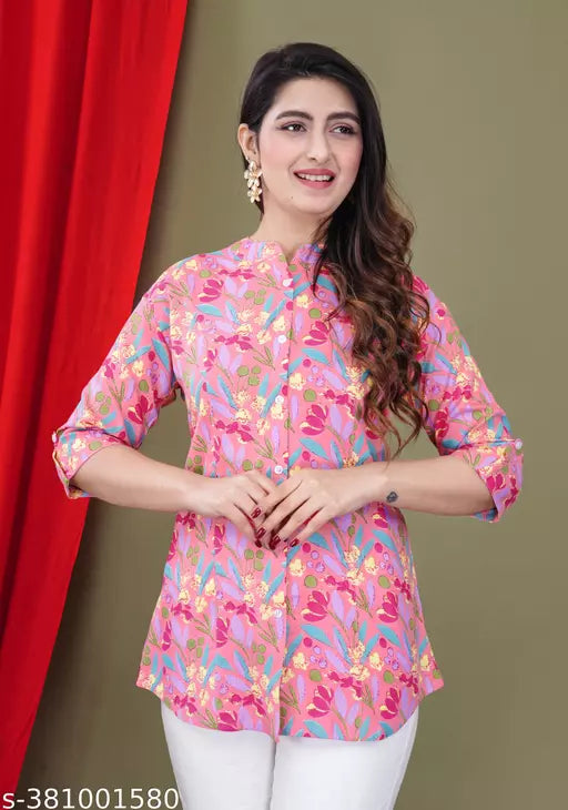 Kankrish Textiles Maroon Rayon Zigzag Print Top  Frock_Top Kurti_Top