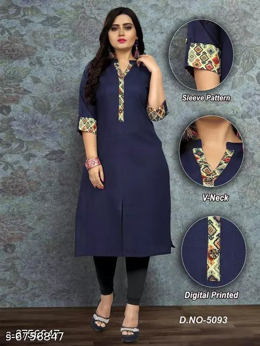 Women Cotton Front Slit Solid Kurti