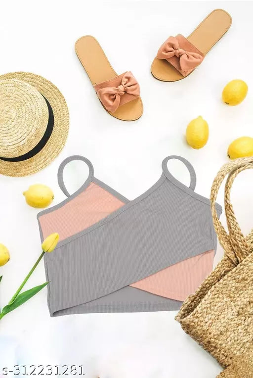 Women's Solid Cotton Rib Knit Crop Tank Top