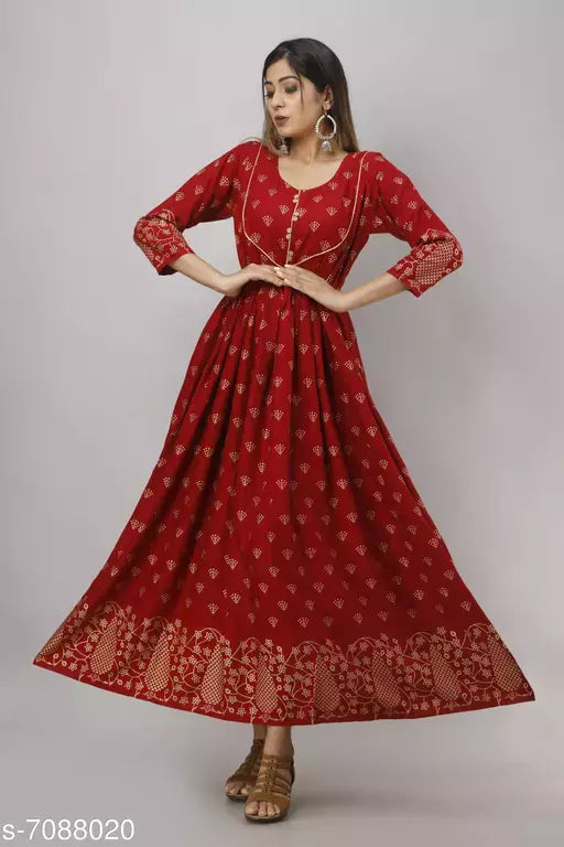 Women's Printed Rayon Anarkali Kurti