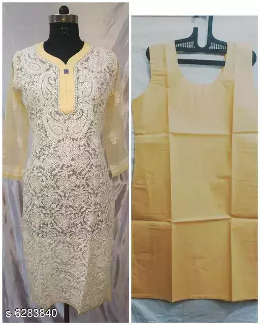 Handwork Embroidere Chiffon Front jall Long  kurti & with inner.