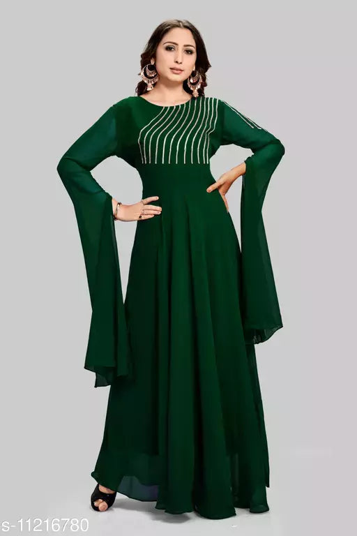 Women's Solid Georgette Long Anarkali Kurti