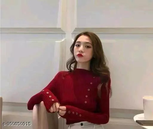 Jkp Collection Women's & Girl's Casual Top For Stylish Lycra Fabric Full Sleeve Solid pattern Perfact Top In Color Maroon