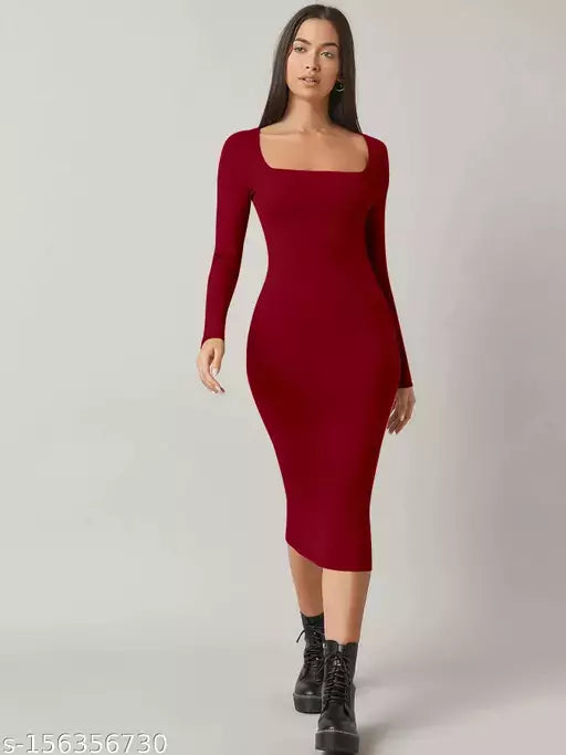 Womens Western Midi Maroon Dress