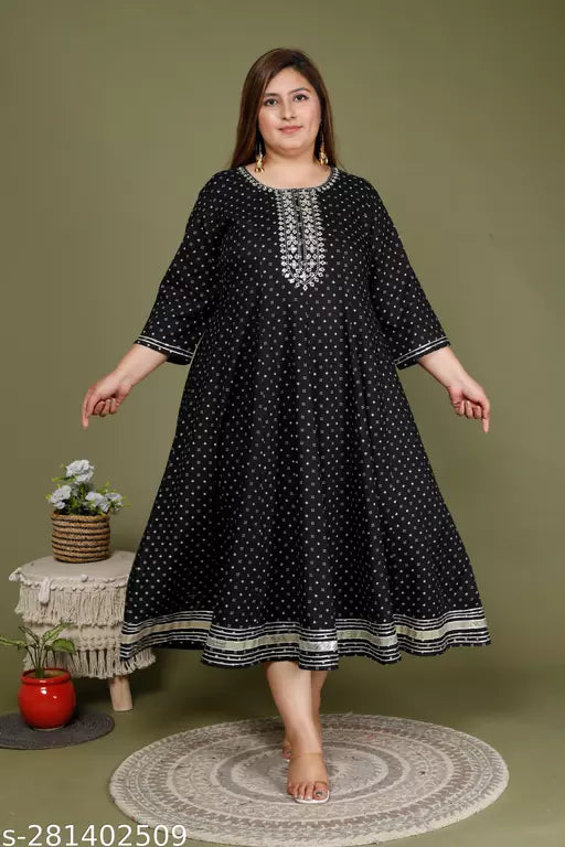 Swasti Plus Size Women Printed  Polka Dots Print Cotton Blend Gown Kurta