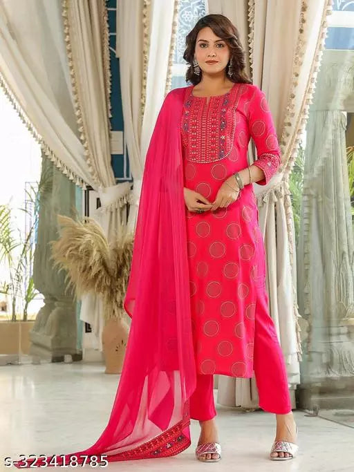 Anni Designer Women's Pink Ethnic Motifs Printed Kurta with Trouser & Dupatta