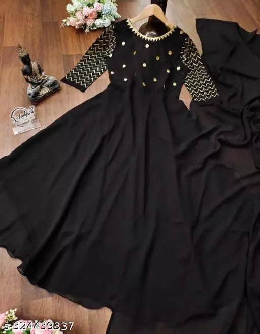 Elegant Georgette Embroidered Gown Set with Dupatta - Perfect Party Wear for Women"Elegant Georgette Embroidered Gown Set with Dupatta - Perfect Party Wear for Women or Ladies