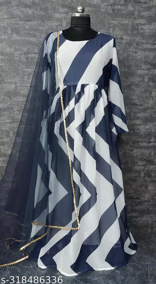 QVAZOR Stylish Fancy Trendy Printed Georgette Gown For Women For Party Wedding Festival Functions