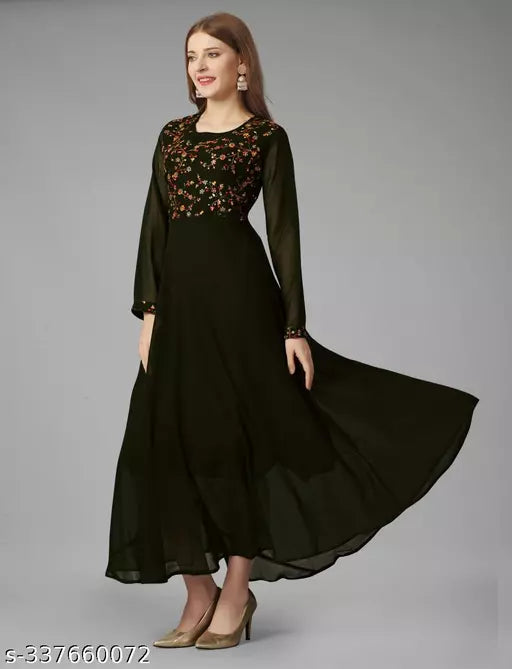 Exquisite Georgette Long Dress - Elegant Party Wear Mehndi Gown for Women and Ladies
