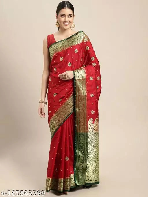 Banarasi Satin Silk Embroidery Saree With Heavy Pallu