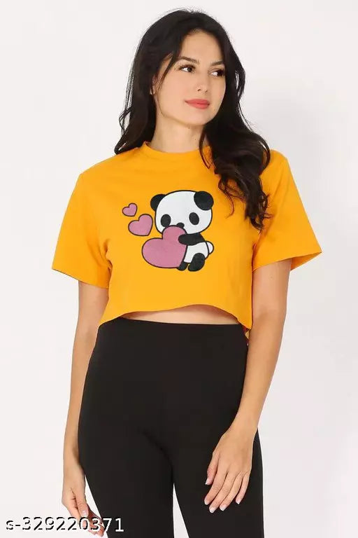 VK TOPS Trendy Feminine Printed Crop Tshirt Round Neck Top For Womens