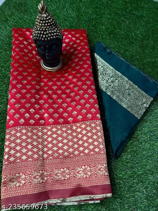 Best Deals Banarasi Sarees jacquard silk saree Wedding Wear Party Wear Daily Wear sarees Red Blue