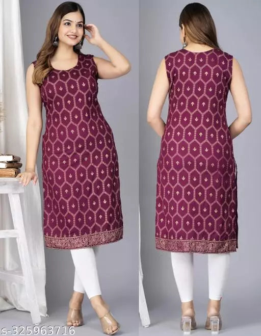 Women's Floral Printed Straight Fit Sleeveless Kurti/Kurta
