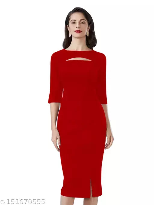 Half Sleeve One Piece Maroon Dress For Woman