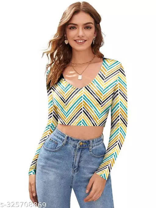 Western Printed V_ Neck Crop Top