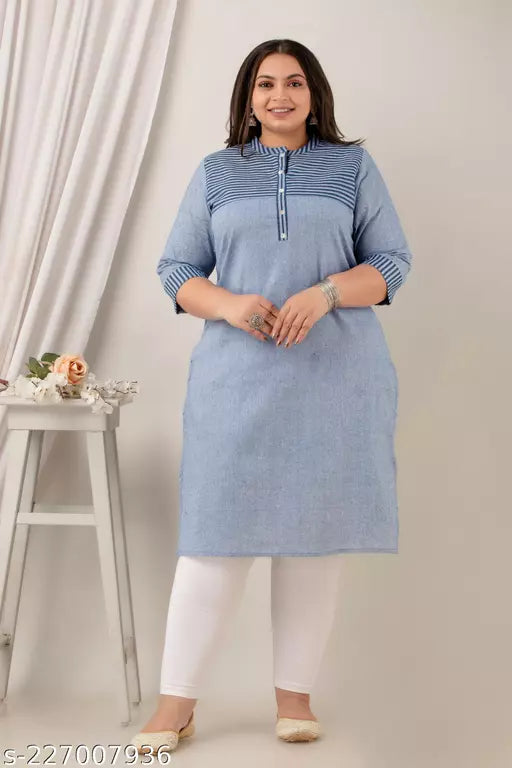 Neerupam Collection Dark Blue Cotton Kurti - Straight Stylish Kurti 