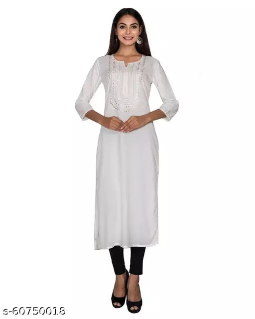 Swasti  Women Embroidered Rayon Straight Kurta White