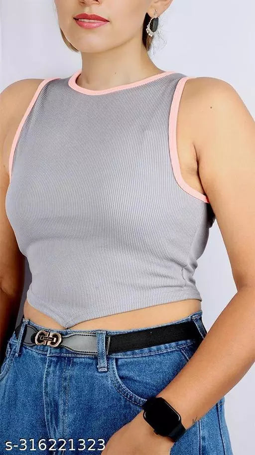 Women's Solid Cotton Rib Knit Crop Tank Top
