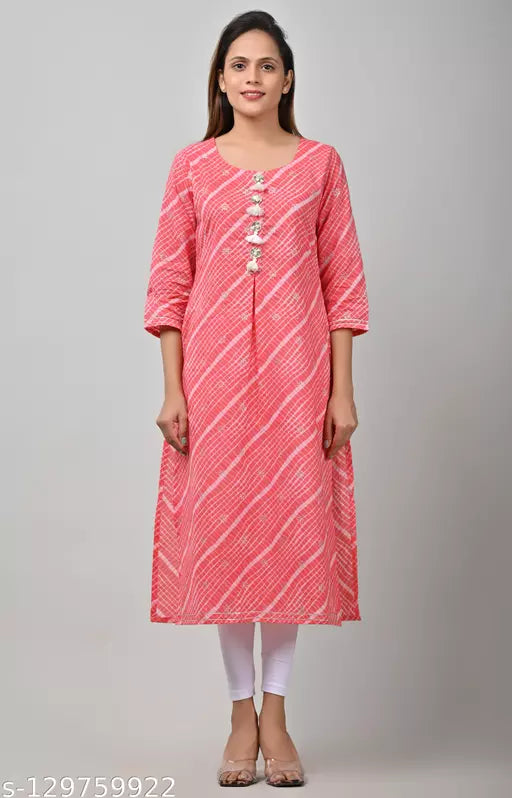 Swasti  Plus Size Women Leheriya Cotton Blend Straight Kurta