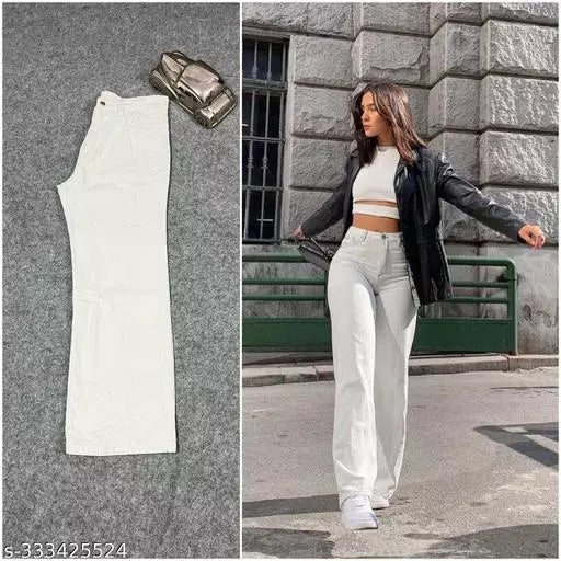 Elegant White Wide-Leg Denim Trousers