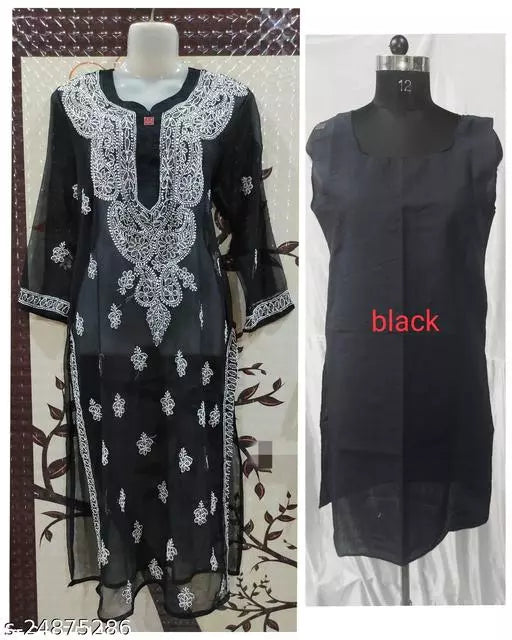 Handwork Embroidered Chikankari Chiffon Galabooti Long kurti.