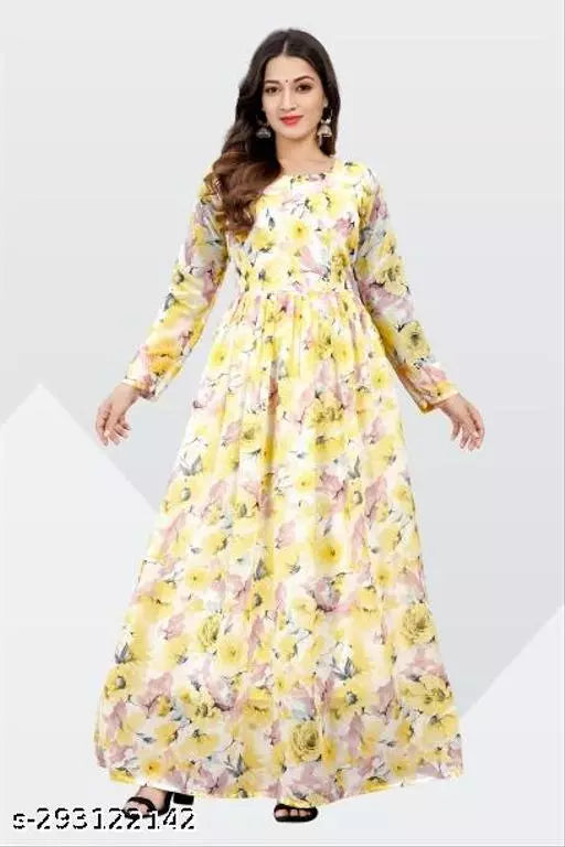 QVAZOR Stylish Fancy Trendy Printed Georgette Gown For Women For Party Wedding Festival Functions
