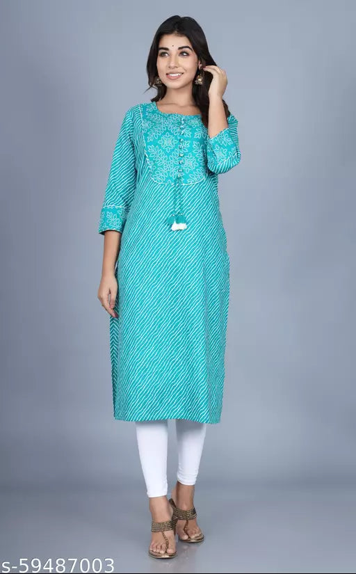 Swasti  Women Printed Pure Cotton Straight Kurta  Blue