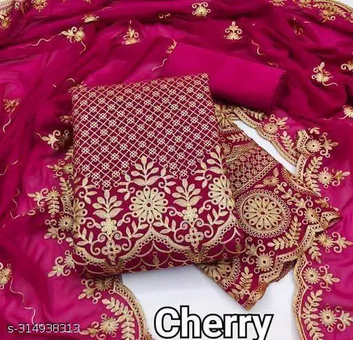 Women's Fancy work Unstiched Double Sequence Embroidered Work Plus Double Layer Multiwork Sequence Work Georgette Salwar Suit & Dress Materials Red Colours