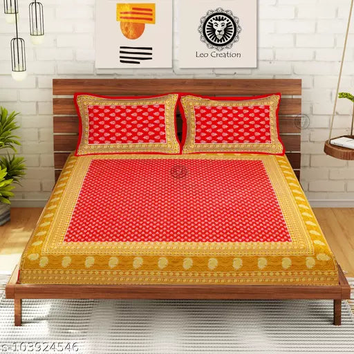 Double Pure Cotton Bedsheet With 2 Pillow Covers