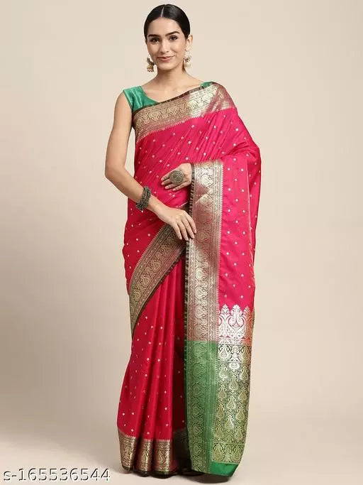 Banarasi Satin Silk Embroidery Saree With Heavy Pallu