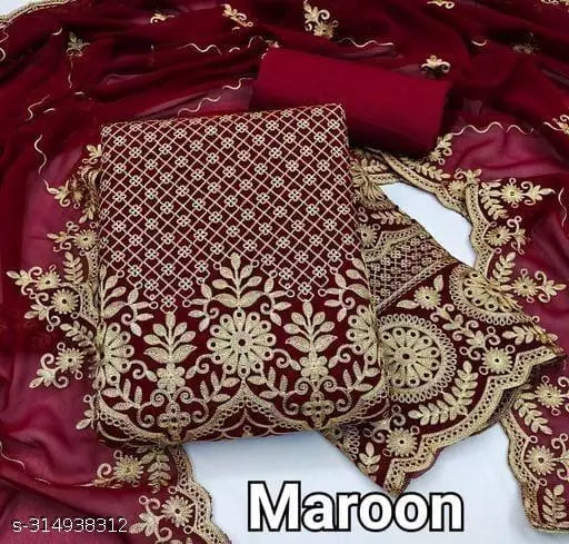 Women's Fancy work Unstiched Double Sequence Embroidered Work Plus Double Layer Multiwork Sequence Work Georgette Salwar Suit & Dress Materials Maroon Colours