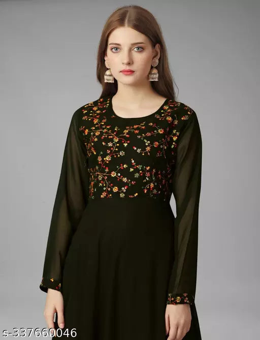 Exquisite Georgette Long Dress - Elegant Party Wear Mehndi Gown for Women and Ladies