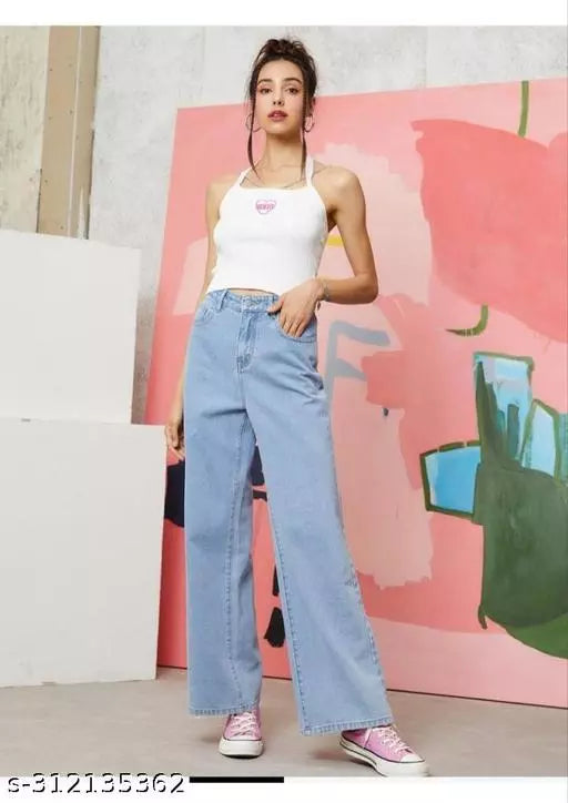 SAANU'S FASHION - STYLISH WIDE LEG DENIM JEANS FOR GIRLS & WOMEN