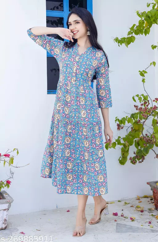 Shree fashion's Cotton Anarkali Printed Gray  Kurtis for women
