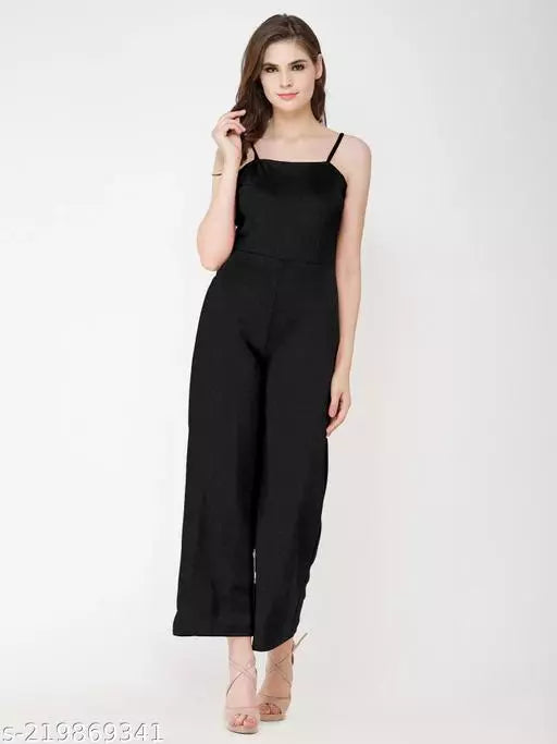 Sunday Casual Solid Black Jumpsuit for Ladies