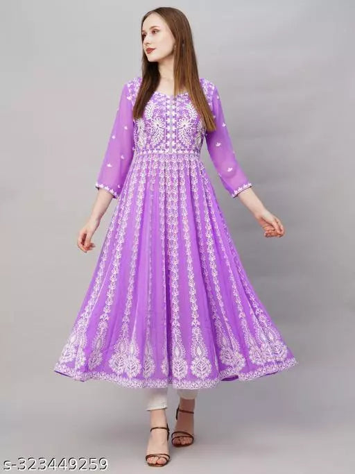 Anni Designer Women's Purple Ethnic Motif Embroidered Anarkali Kurta