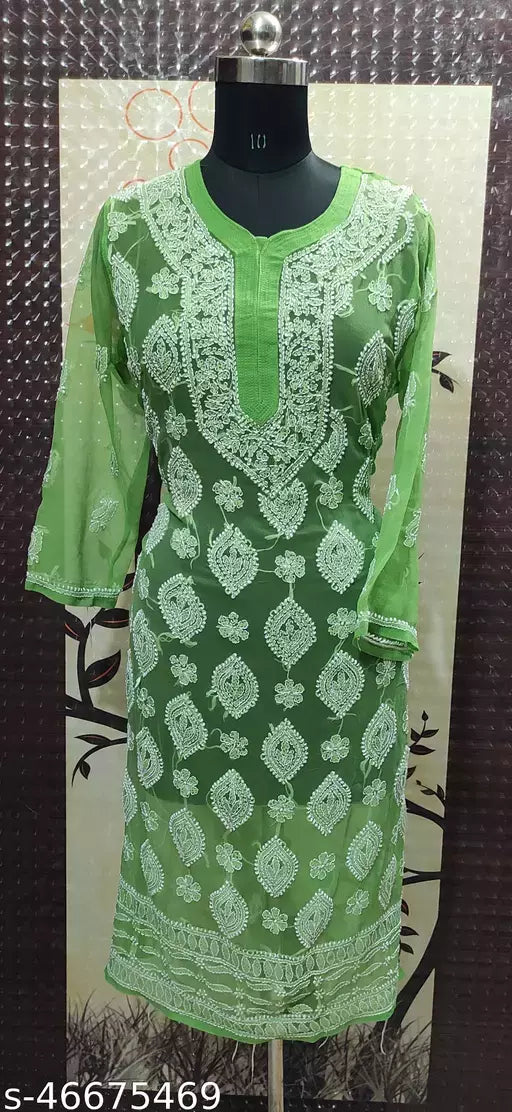 Handwork Chikankari Chiffon boota jaal kurti.