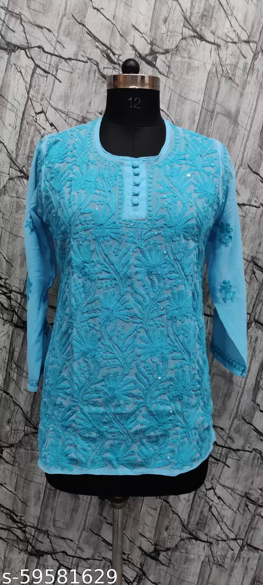 Aari Georgette Sequence short kurtis.