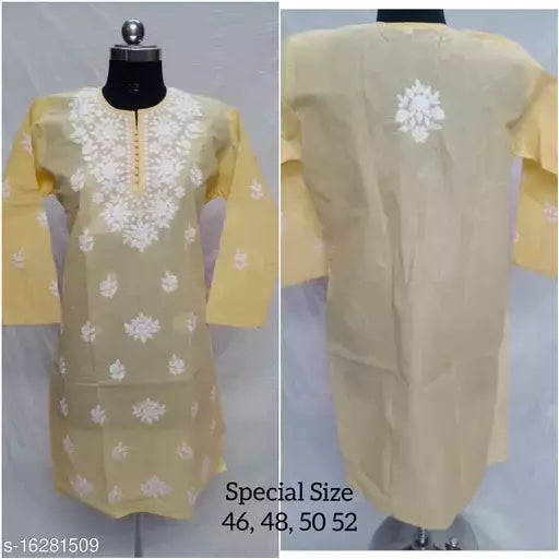 Women's Embroidered Chikankari Cotton Long Rose Design Kurti.