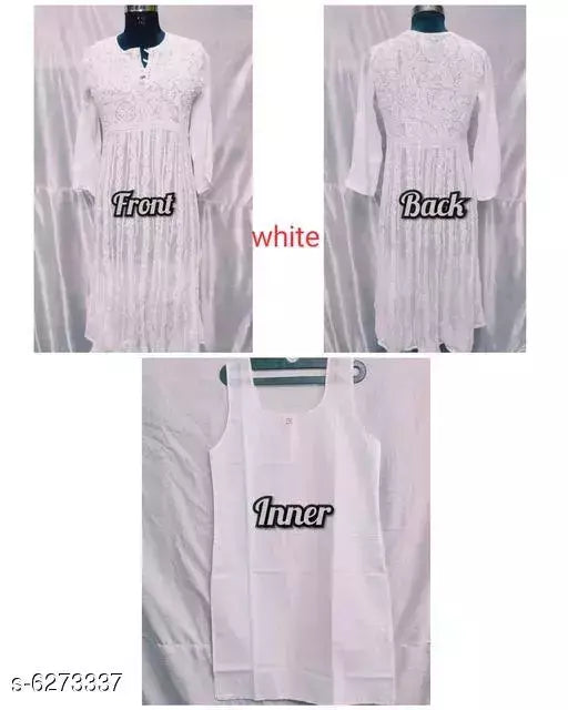 Handwork  Embroidered Chikankari Chiffon Anarkali kurti With Inner.