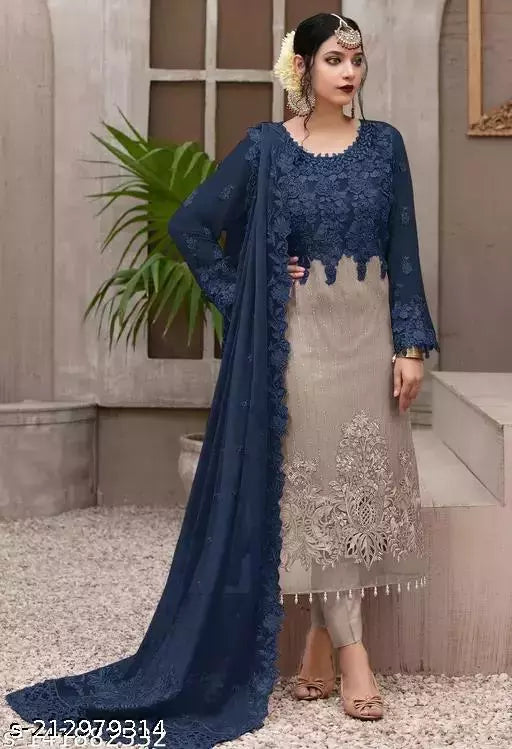 Pakistani Look Women's Faux Georgette Embroidery Work Semi-stitched kurta(Dress Matirial) With Unstiched Bottom  and dupatta