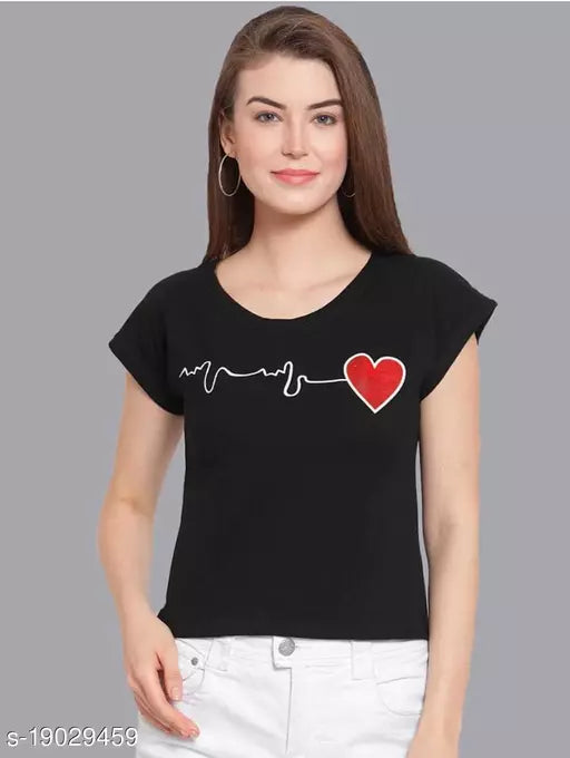 Vivient Women Black Heart Beat Printed Crop Top