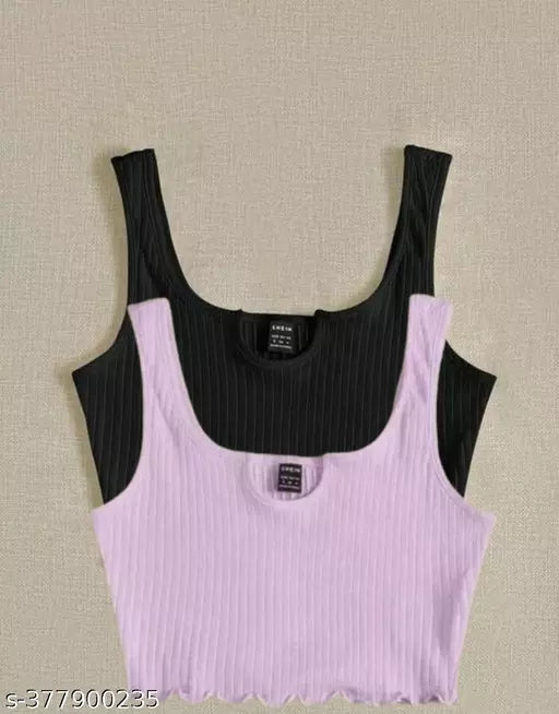 Jkp Collections Women & Girl Casual Sando Top Solid  Cotton Lycra Fabric In Color Black::Lavender